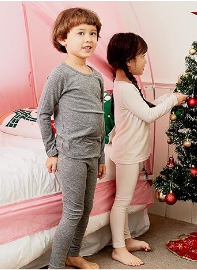Generic Children's solid color thermal underwear sets Soft tops and bottoms Children's soft sleepwear sets  - Image 4