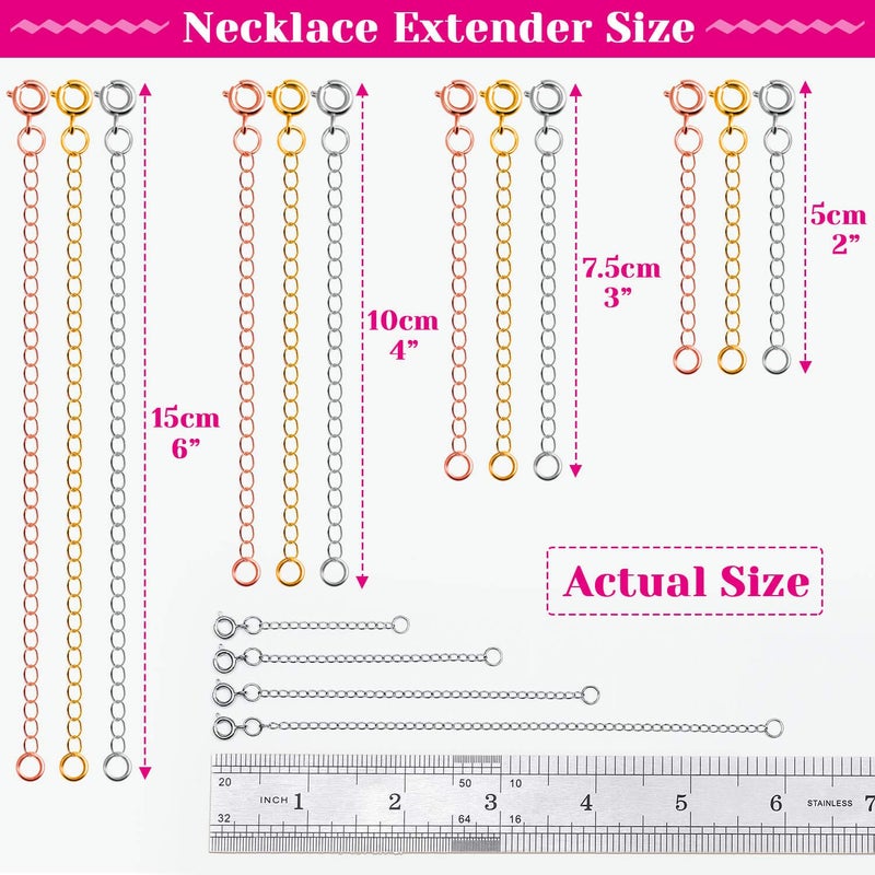 anezus Jewelry Extenders for Necklaces, Anezus 12pcs Necklace Extenders, Chain Extenders for Necklace, Bracelet and Jewelry Making (Assorted Sizes & Colors) - Image 3
