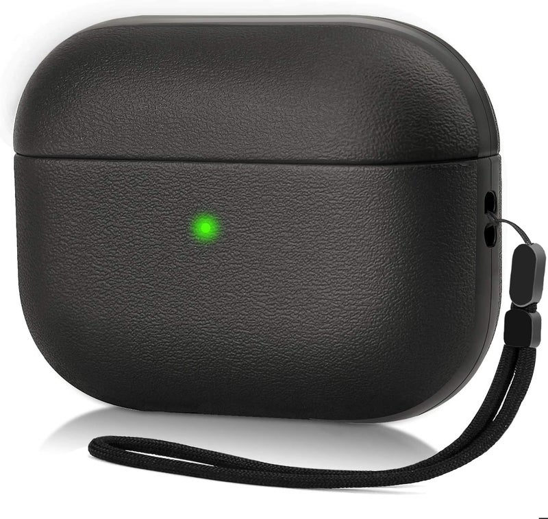EMOH ROCED Case for Airpods Pro 2 Case Cover with Cleaner Kit, Leather Texture Full-Body Protective Case Cover Compatible with Apple Airpod Pro 2nd Generation, Front LED Visible (Matte Black) - Image 1