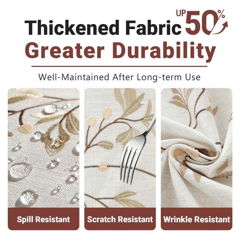 Laolitou Cotton Linen Waterproof Tablecloth for Dining Table Farmhouse Kitchen Rectangle Table Cloth Coffee Wrinkle Free Tables Cover, Beige, Coffee Flower, 55x86 Inch - Image 4