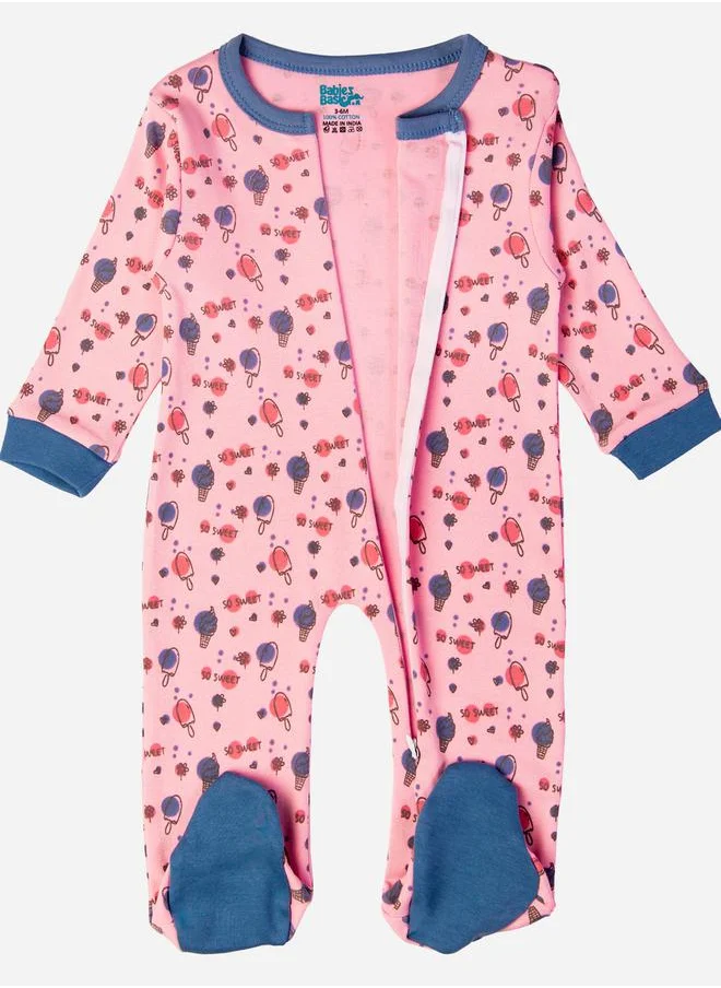Babies Basic All-Over Printed Cotton Long Sleeves Sleepsuit