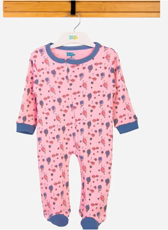 Babies Basic All-Over Printed Cotton Long Sleeves Sleepsuit