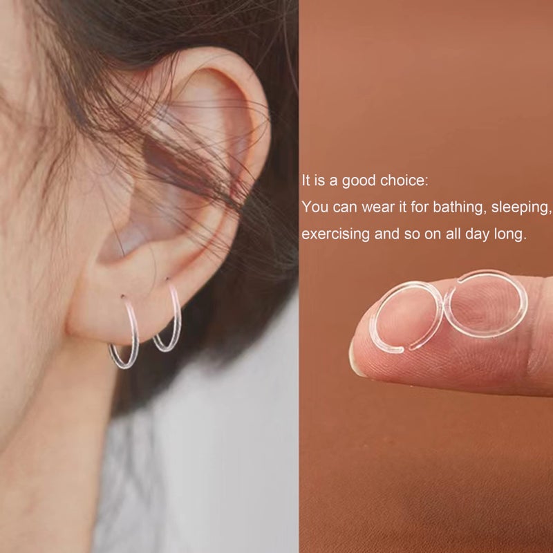 Melimarry 60Pcs Anti-Allergy 20 Gauge Plastic Hoop Ear Retainers, Unisex Nose Rings, Clear, Black, for Sensitive Ears & Skin (Clear) - Image 3