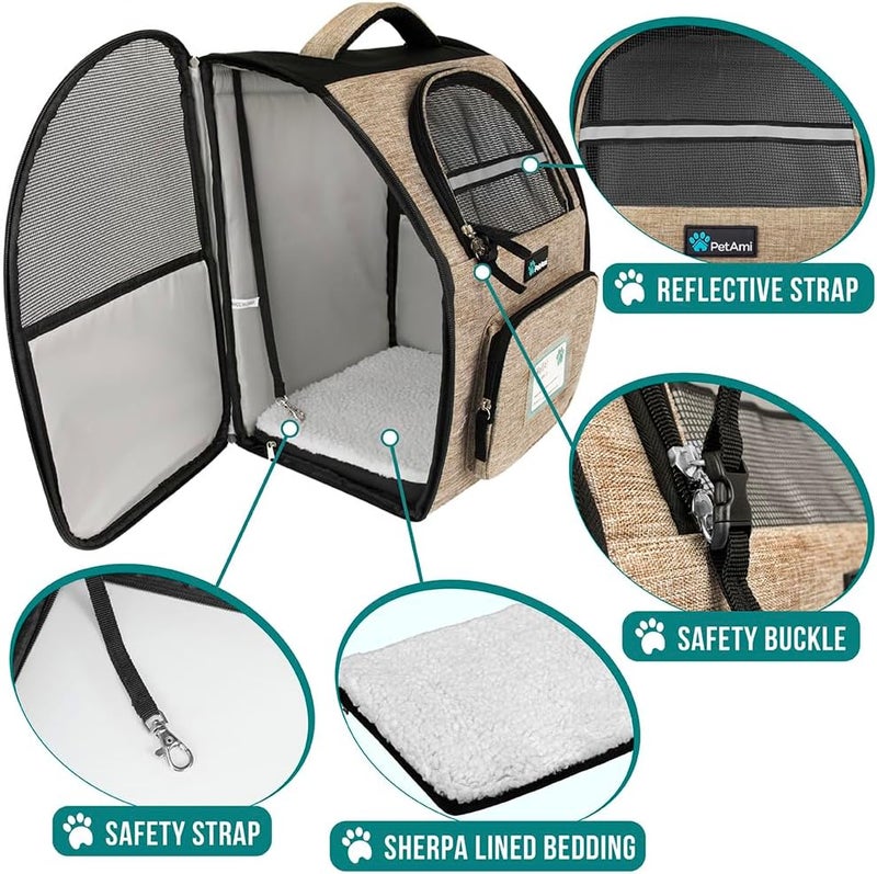 PetAmi Dog Backpack Carrier for Small to Large Pets & Cats - Ventilated Pet Hiking Backpack Travel Bag, Airline & Camping/Biking Dog Bag, Up to 18lbs, Taupe - Image 4