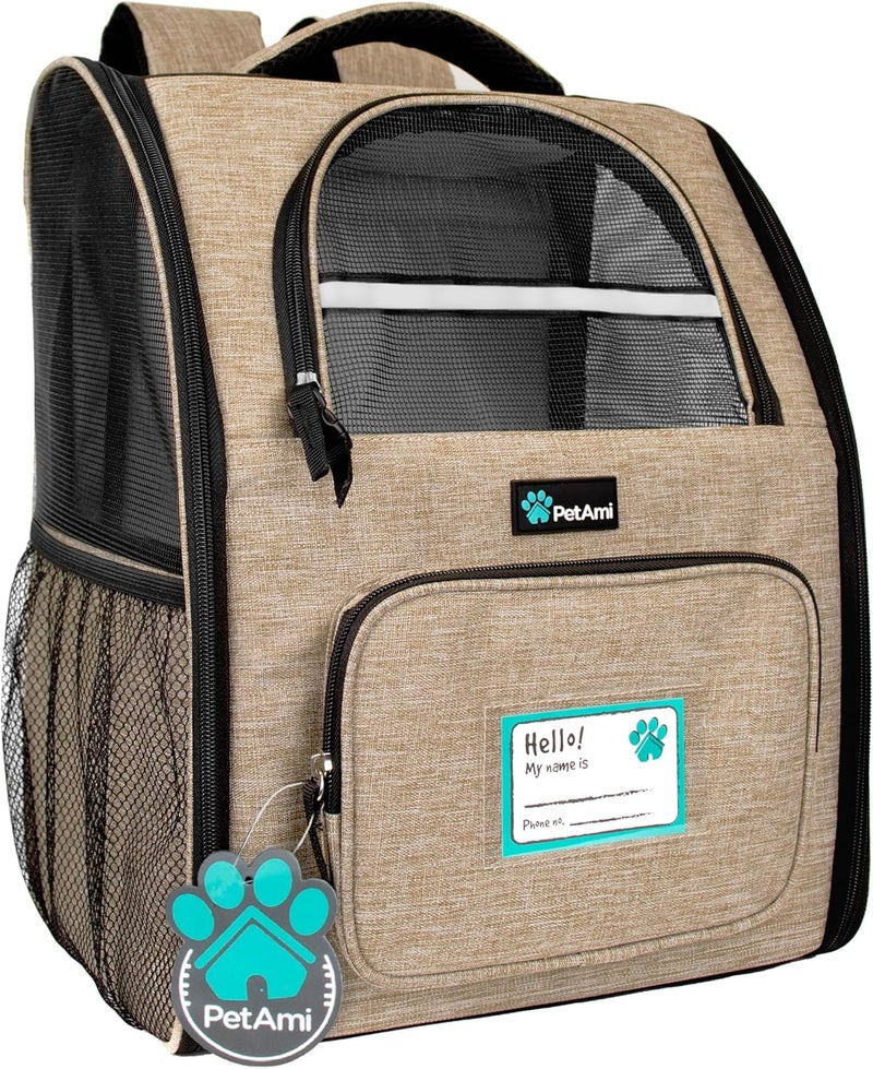 PetAmi Dog Backpack Carrier for Small to Large Pets & Cats - Ventilated Pet Hiking Backpack Travel Bag, Airline & Camping/Biking Dog Bag, Up to 18lbs, Taupe - Image 1