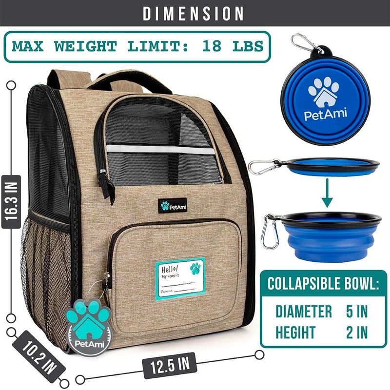 PetAmi Dog Backpack Carrier for Small to Large Pets & Cats - Ventilated Pet Hiking Backpack Travel Bag, Airline & Camping/Biking Dog Bag, Up to 18lbs, Taupe - Image 2