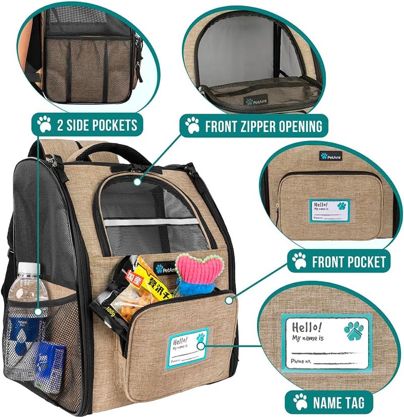 PetAmi Dog Backpack Carrier for Small to Large Pets & Cats - Ventilated Pet Hiking Backpack Travel Bag, Airline & Camping/Biking Dog Bag, Up to 18lbs, Taupe - Image 3