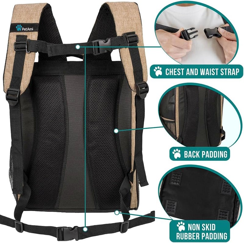 PetAmi Dog Backpack Carrier for Small to Large Pets & Cats - Ventilated Pet Hiking Backpack Travel Bag, Airline & Camping/Biking Dog Bag, Up to 18lbs, Taupe - Image 5