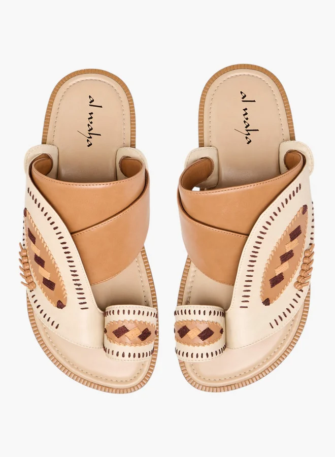 Al Waha Embroidered Slip-On Arabic Sandals with Toe Loop