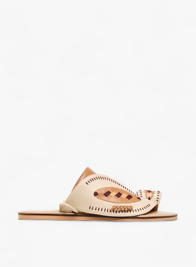 Al Waha Embroidered Slip-On Arabic Sandals with Toe Loop