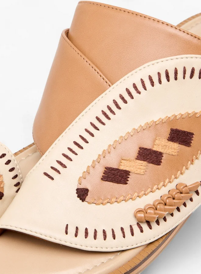 Al Waha Embroidered Slip-On Arabic Sandals with Toe Loop