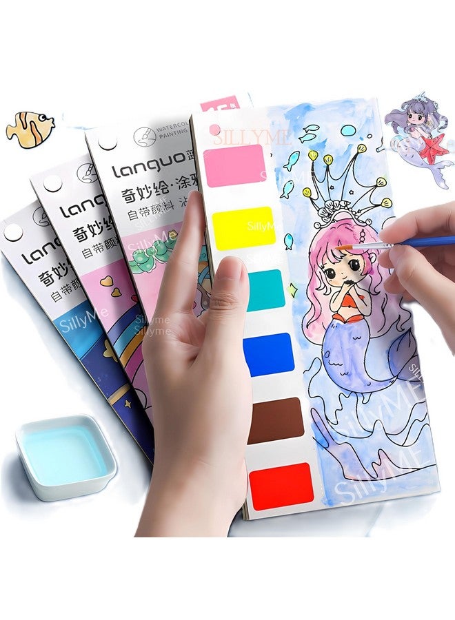 سيلي مي مجموعة كتب الرسم الجيبية SILLYME مع ألوان على كل ورقة - كتب تلوين مائية للأطفال - يحتوي كل كتاب أنشطة على 12 ورقة وفرشاة رسم واحدة - هدايا عيد ميلاد للبنات والأولاد (1) - Image 1