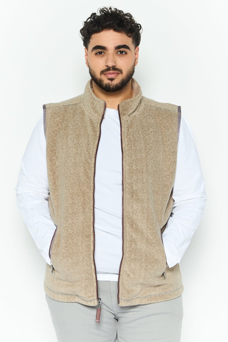 TRUE GRIT Men Herringbone Softshell Vest, Tan - Image 1