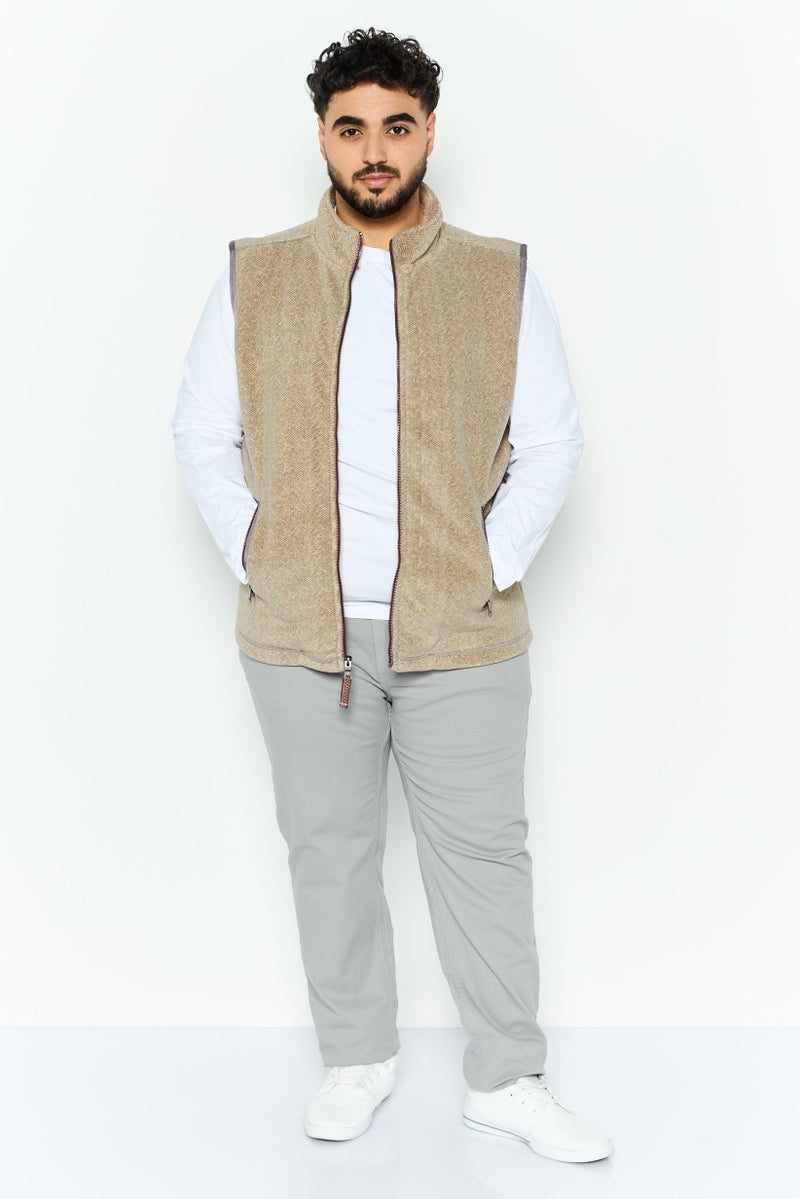 TRUE GRIT Men Herringbone Softshell Vest, Tan - Image 3