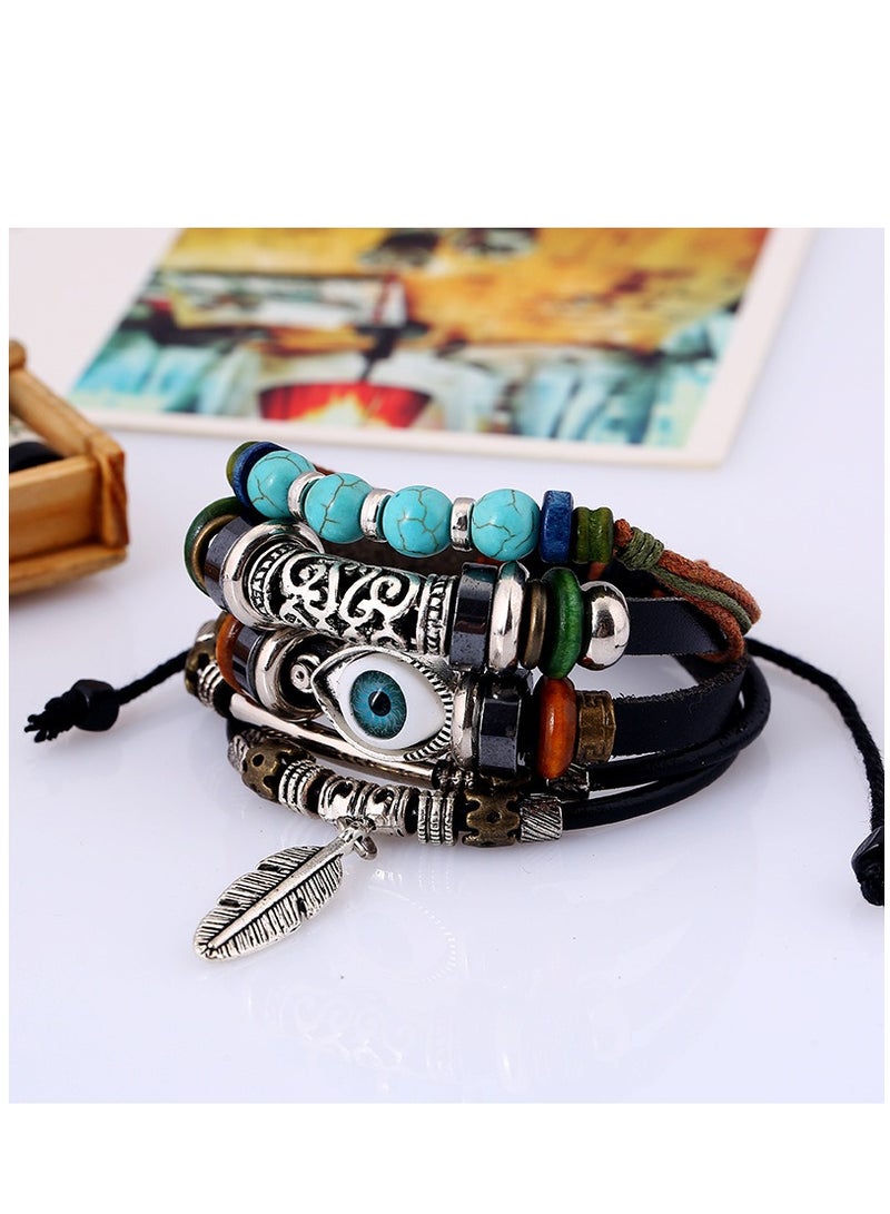 Vintage Boho Chic Multilayer Adjustable Rope Beaded Bracelet for Men and Women, Handmade Leather String Jewelry with Braided Knot Design, Perfect for Boys and Girls. - Image 4