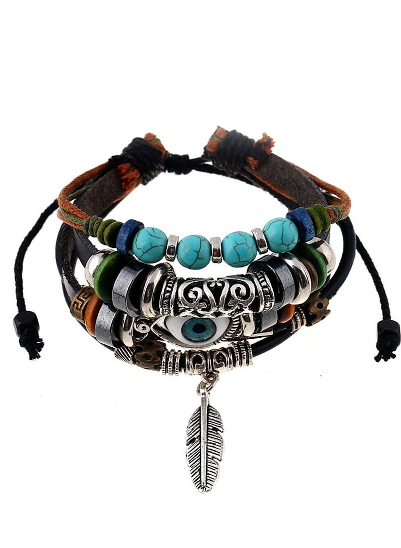 Vintage Boho Chic Multilayer Adjustable Rope Beaded Bracelet for Men and Women, Handmade Leather String Jewelry with Braided Knot Design, Perfect for Boys and Girls. - Image 1