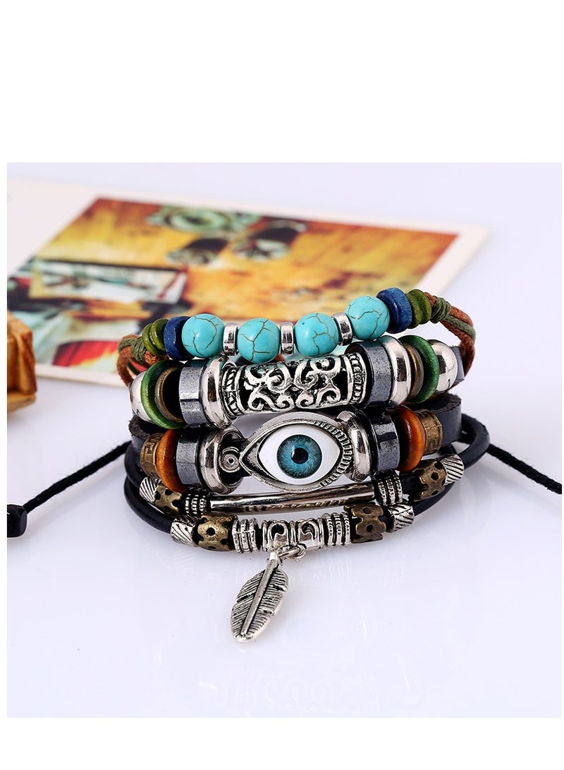 Vintage Boho Chic Multilayer Adjustable Rope Beaded Bracelet for Men and Women, Handmade Leather String Jewelry with Braided Knot Design, Perfect for Boys and Girls. - Image 2