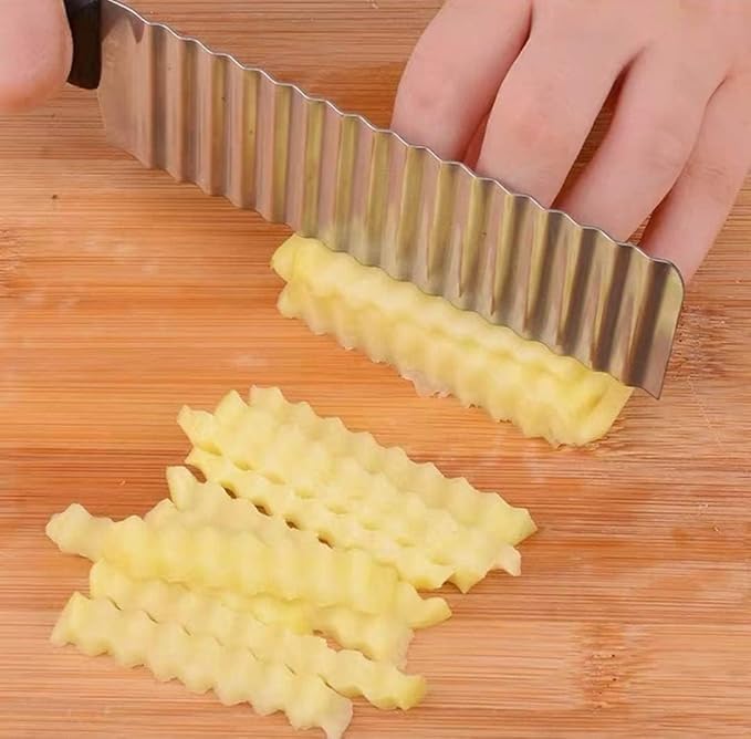 PIXELERA Potato Cutter Stainless Steel Crinkle Cutter for Fruit Vegetable Potato Knife Vegetable Carrot Onion Cucumber - Image 3