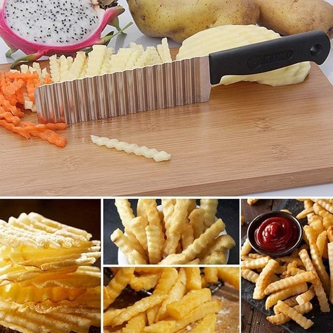 PIXELERA Potato Cutter Stainless Steel Crinkle Cutter for Fruit Vegetable Potato Knife Vegetable Carrot Onion Cucumber - Image 5