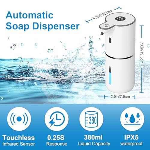 OHIFAST Automatic Liquid Soap Dispenser Touchless USB Rechargeable Smart Hand Soap Dispenser 6Level Adjustable 128oz380mL Wall Mounted for Bathroom Kitchen Accessories Dish SoapWhite - Image 3