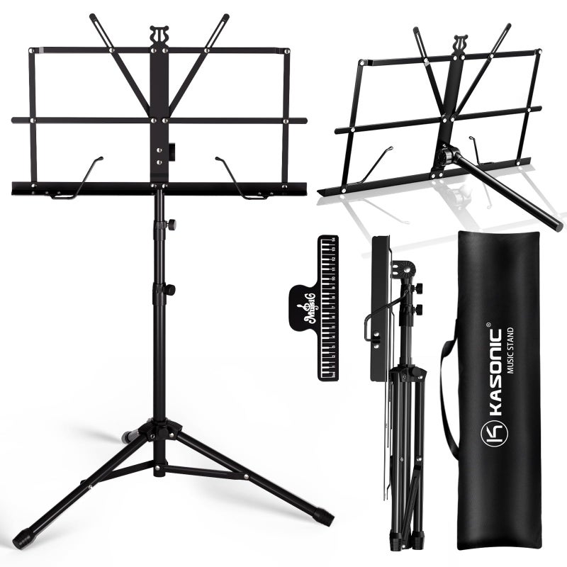 K KASONIC Music Stand, 2 in 1 Dual-Use Folding Sheet Music Stand & Desktop Book Stand, Portable Lightweight with Music Sheet Clip Holder Carrying Bag - Image 1