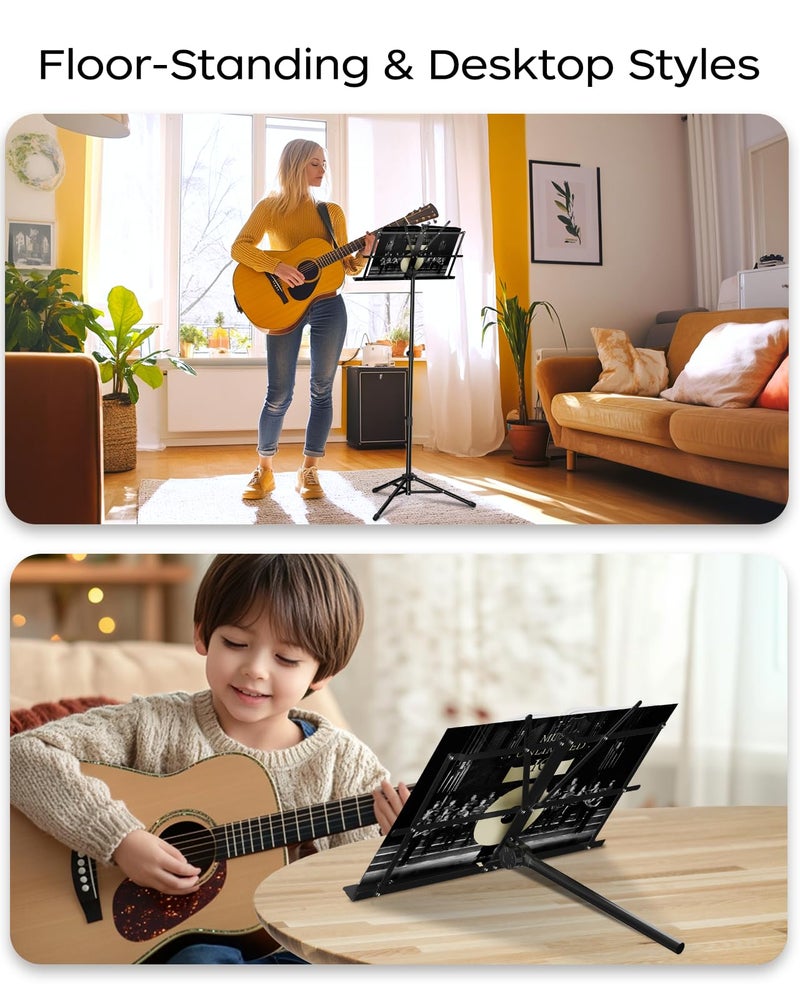 K KASONIC Music Stand, 2 in 1 Dual-Use Folding Sheet Music Stand & Desktop Book Stand, Portable Lightweight with Music Sheet Clip Holder Carrying Bag - Image 2
