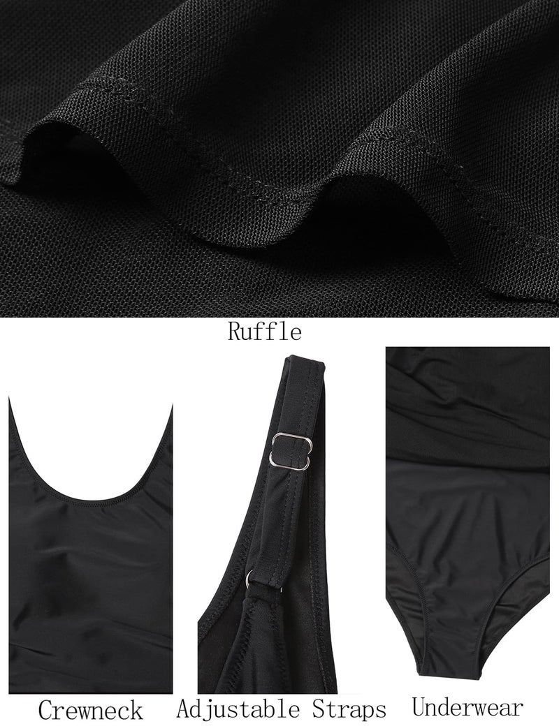 CiCiBird Women One Piece Tummy Control Swimsuit Modest Swim Dress Bathing Suit Skirt Swimwear Black L - Image 5