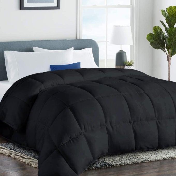 2200 SERIES FULL FLUFFY DOWN ALTERNATIVE COMFORTER QUILTED DUVET INSERT WITH CORNER TABS ALLSEASON SOFT WARM LUXURY HOTEL COMFORTER REVERSIBLE MACHINE WASHABLE BLACK