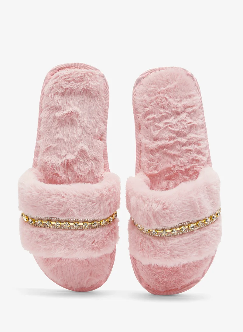 Ginger Light Pink Printed Cozy Bedroom Slippers for Women | Best Price UAE