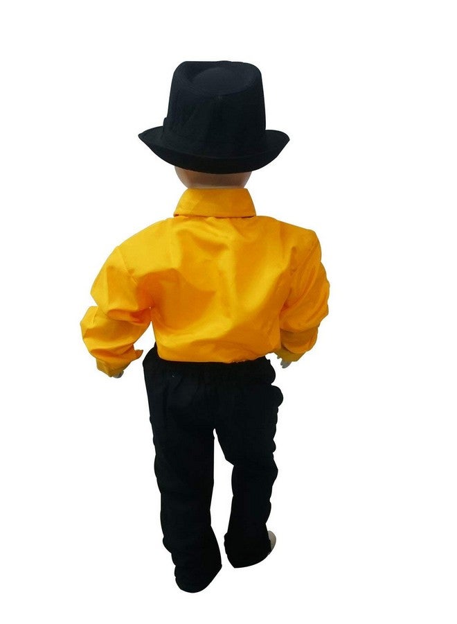 BookMyCostume BookMyCostume Ballroom Western Dance Yellow Frill Shirt Black Pant Hat & Bow Set Kids Fancy Dress Costume 5-6 years  - Image 3