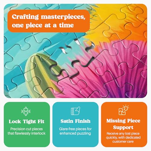 Cross & Glory Jigsaw Puzzles 1000 Pieces - Blossoming Desert: Poolside Paradise - 1000 Piece Landscape Puzzles for Adults | Vibrant Colors | Desert Cactus Succulent | 20x27 Inches | Adult Challenge - Image 5