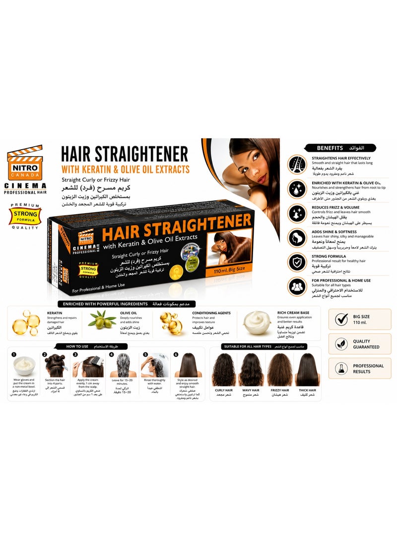 Nitro Canada Hair Straightener Cream with Keratin & Olive Oil, 110ml - Image 2