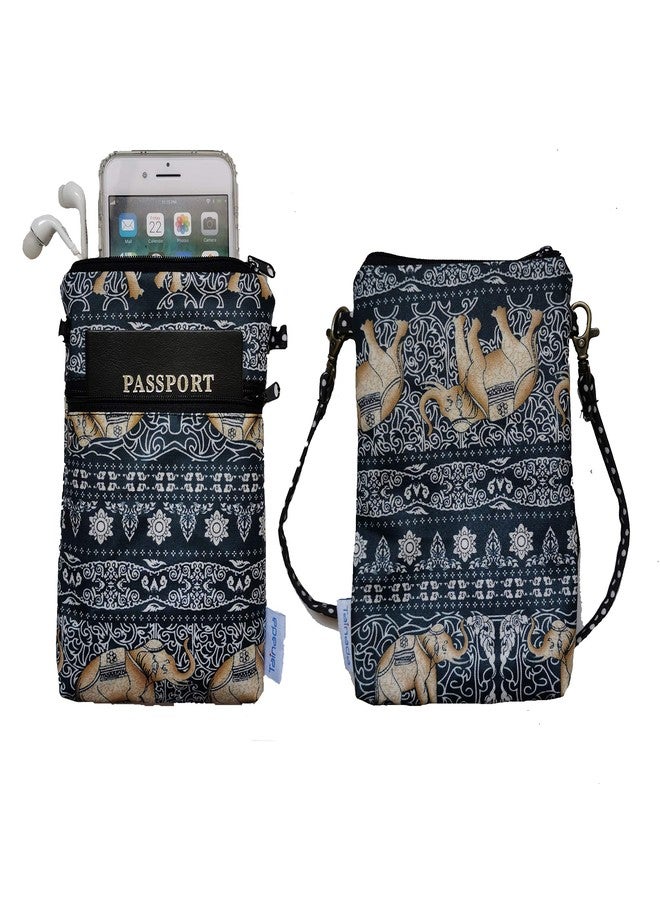 Tainada Women Crossbody Shoulder Travel Zippered Wallet Purse Clutch Phone Bag w/Detachable Strap (Ethnic Style Navy Blue) - Image 1