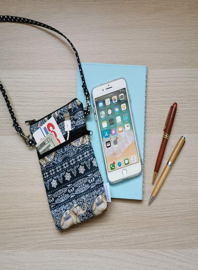 Tainada Women Crossbody Shoulder Travel Zippered Wallet Purse Clutch Phone Bag w/Detachable Strap (Ethnic Style Navy Blue) - Image 3
