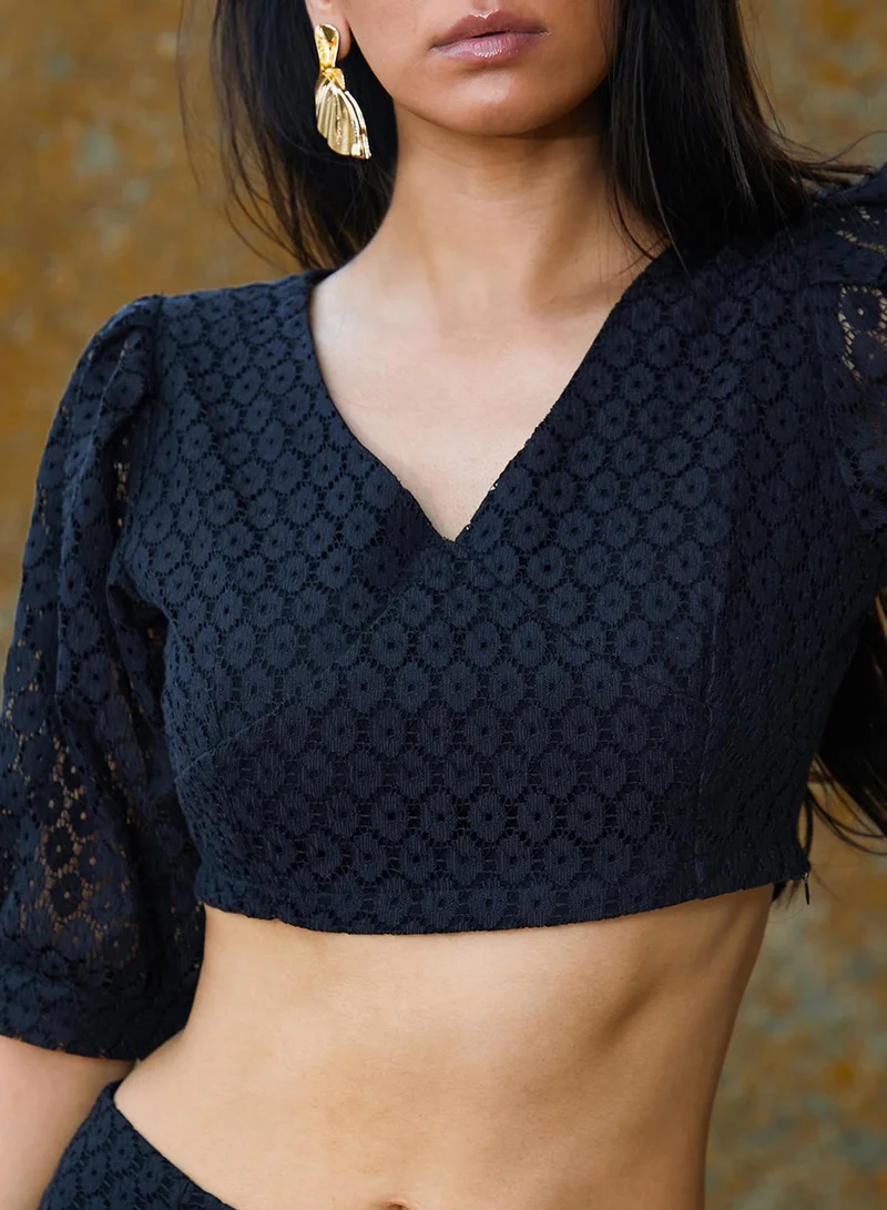 PINACOLADA PINACOLADA Women's Onyx Black Ditsy Floral Co-Ord Set For Casual Wear | V Neck | Half Sleeve | Zipper Closure | Co-Ords Designed With Comfortable Fit For Woman & Girls