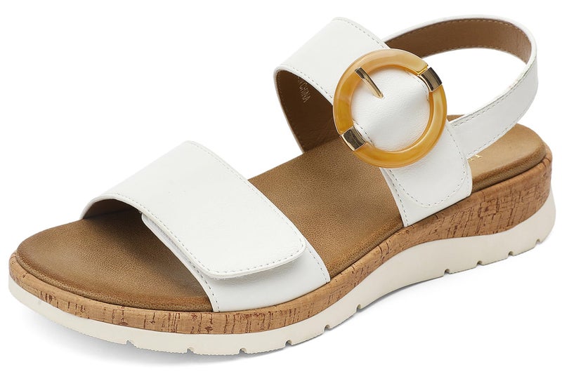 UBFEN Womens Flat Sandals Arch Support Open Toe Walking Comfy Casual Low Wedge Summer Shoes A White Size US 8 - Image 1