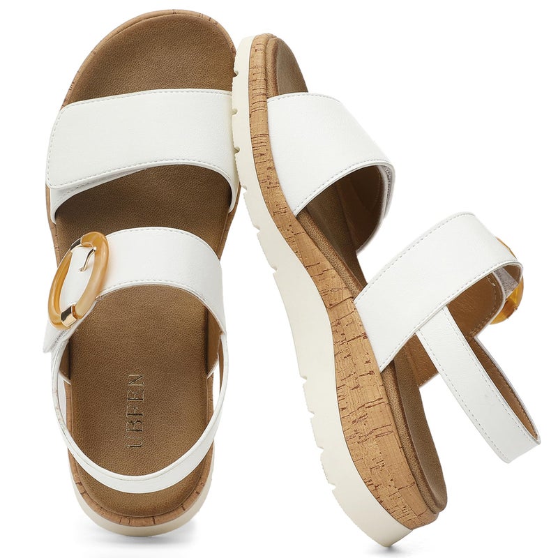 UBFEN Womens Flat Sandals Arch Support Open Toe Walking Comfy Casual Low Wedge Summer Shoes A White Size US 8 - Image 3