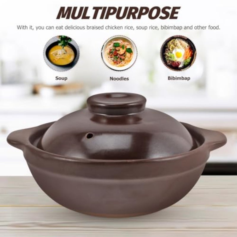 Tools Tool Casserole Clay Pot Clay Cooking Pots with Lids Earthenware Rice Pots Traditional Vintage Casserole for Shabu Shabu Cooking on Stove Light Brown 600ML Japanese Multipurpose - Image 5