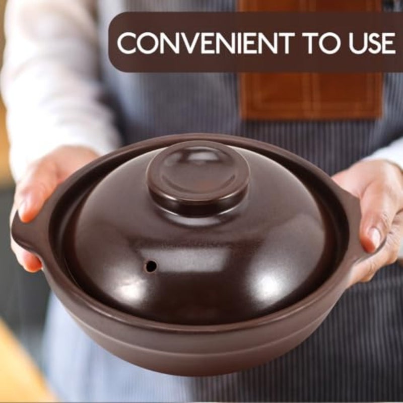 Tools Tool Casserole Clay Pot Clay Cooking Pots with Lids Earthenware Rice Pots Traditional Vintage Casserole for Shabu Shabu Cooking on Stove Light Brown 600ML Japanese Multipurpose - Image 2