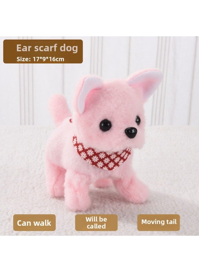 Toy Dog Children Plush Electric Toy Walking Dog Electric Dog Stall Electronic Puppy Pet-Color:Vertical Ear Scarf Dog [pink]  - Image 1
