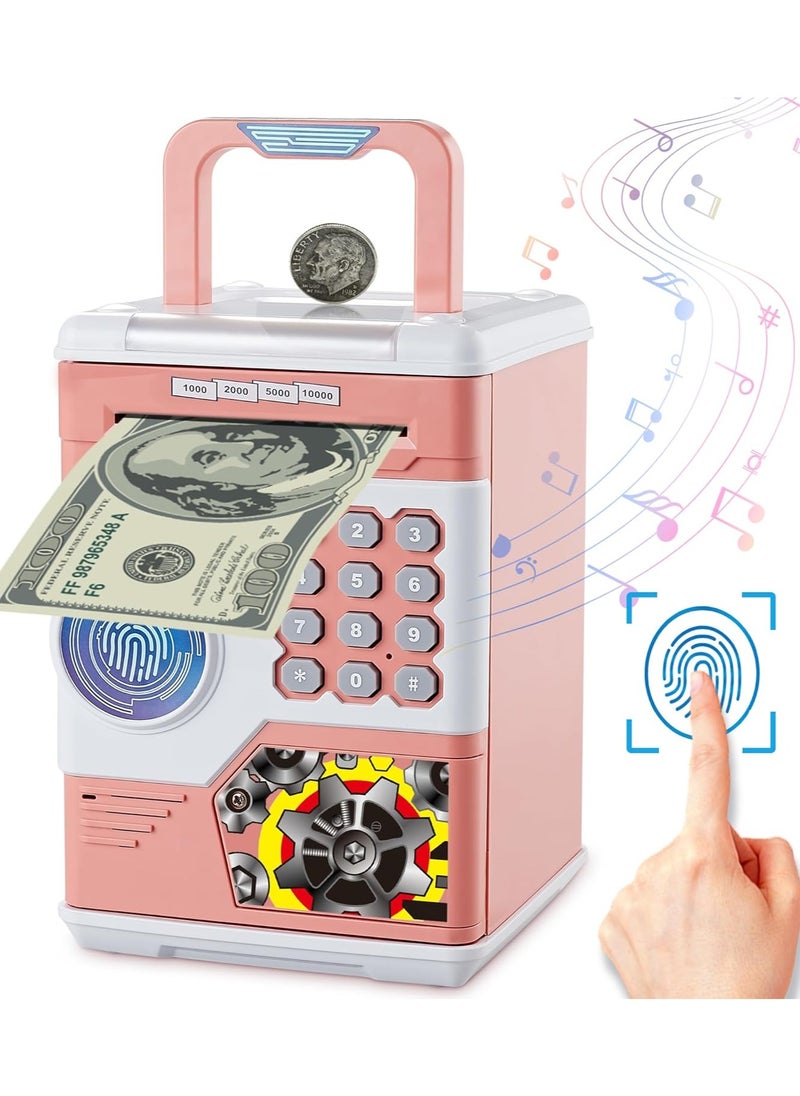 SAFE Piggy Bank Electronic ATM for Kids, Cash & Coin Safe Box with Password Code, Automatic Grab Bill/Door Opening, Fingerprint Unlock Simulation for Children, Best Gifts Toys for Girls (Pink)  - Image 1