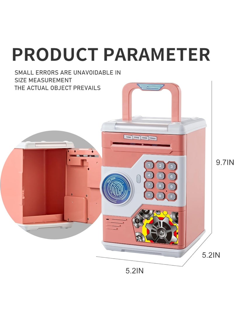 SAFE Piggy Bank Electronic ATM for Kids, Cash & Coin Safe Box with Password Code, Automatic Grab Bill/Door Opening, Fingerprint Unlock Simulation for Children, Best Gifts Toys for Girls (Pink)  - Image 3