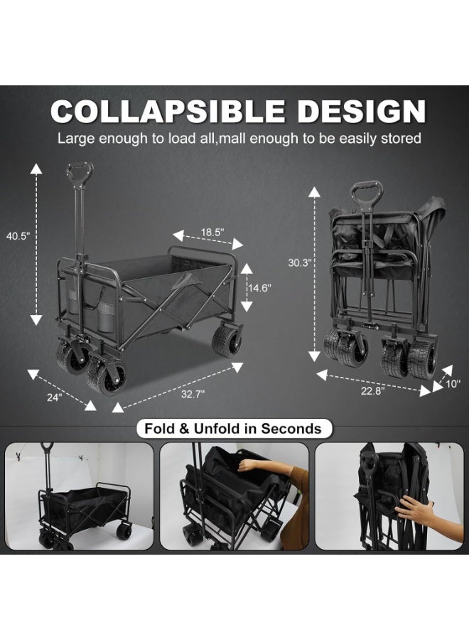 ZAICA Collapsible Folding Wagon Cart for Outdoor Use – Heavy Duty Beach, Picnic, Garden & Grocery Utility Cart with Removable Wheels - Image 4