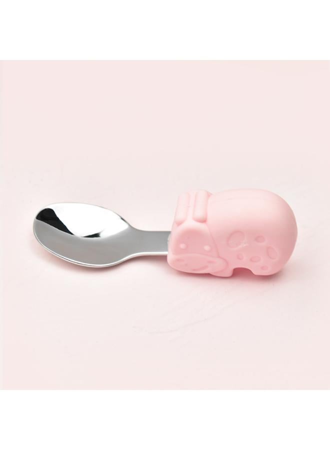 Hippo Baby Baby Learning To Eat Training Fork Spoon Short Handle Stainless Steel Tableware Children's Silicone Complementary Food Complementary Food Fork Spoon 