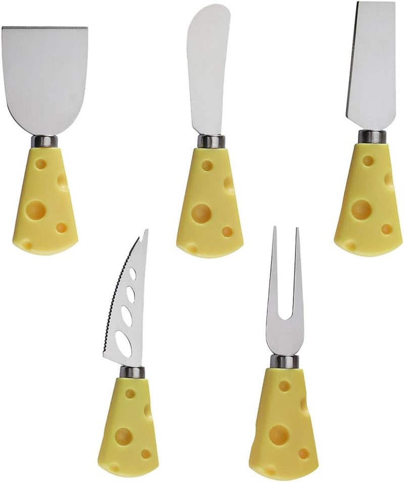 5pcs Stainless Steel Cheese Knives Set Forks for Home and Restaurant Use, Practical Metal Cutlery for Cutting and Serving Cheese - Image 1