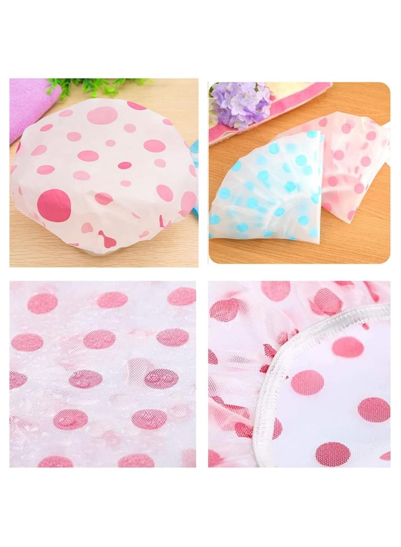 Reusable Waterproof Shower Cap with Elastic Band, Set of 3, Pink Polka Dot - Image 3