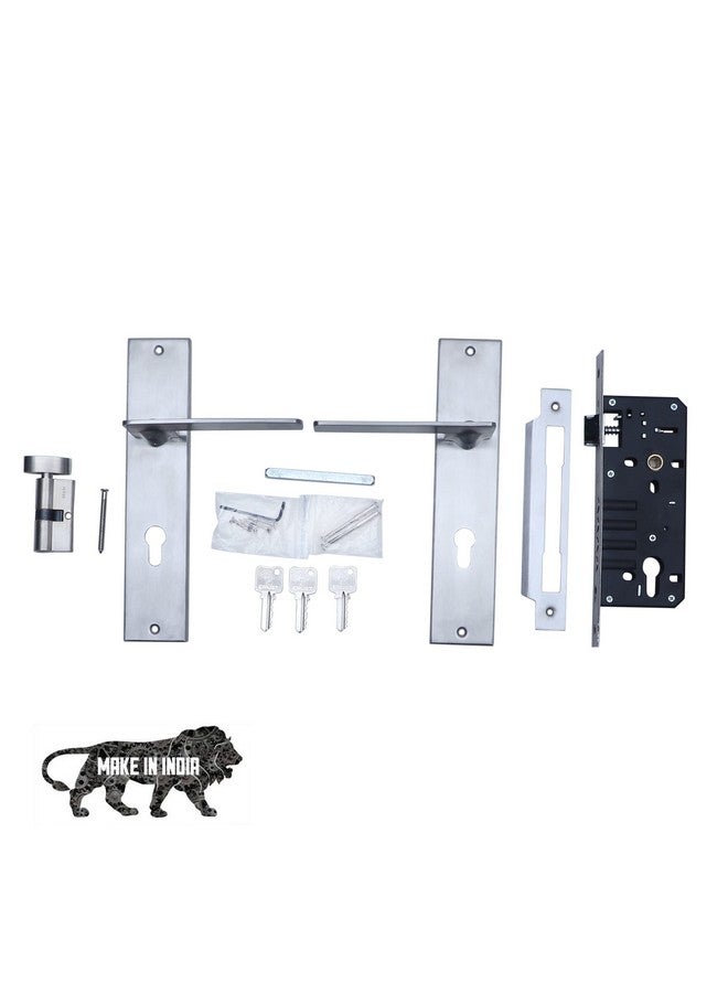 CRUST Crust Premium 10 Inch Cylindrical Plate Mortise Door Lock Handle Set/Mortise Lock with Brass Lock Body and One Side Key 60mm Brass Cylinder Set with 3 Brass Computer Keys (RAJDUT)  - Image 2