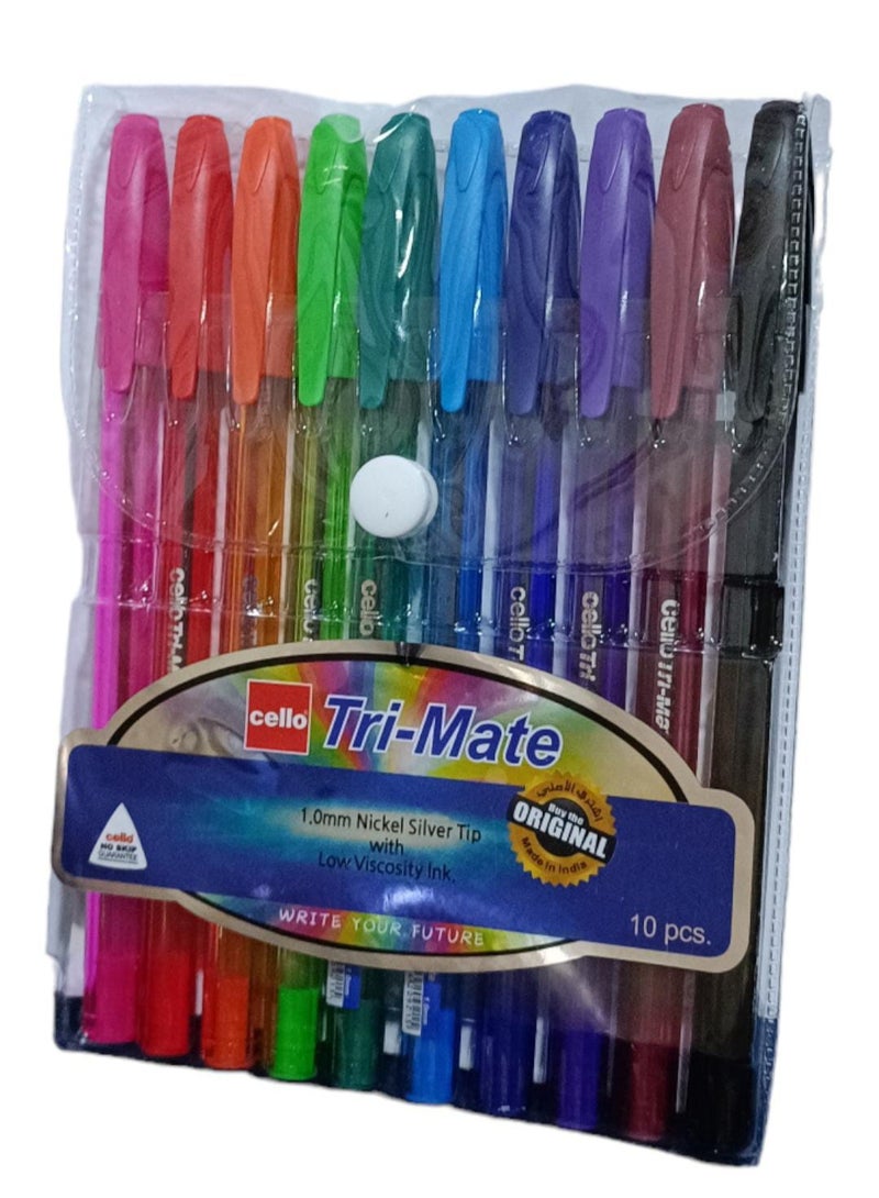 Cello 10-Piece Tri-Mate  Ballpoint Pens Multicolour - Image 1