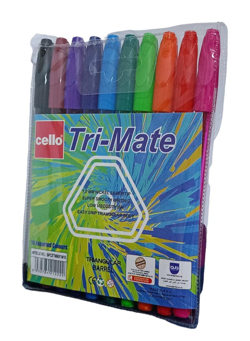Cello 10-Piece Tri-Mate  Ballpoint Pens Multicolour - Image 3