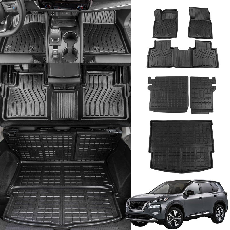 Bomely Floor Mats Compatible with 20212025 2026 Nissan Rogue Trunk Mat Cargo Liner TPE All Weather Back Seat Cover Protector 2024 Rogue Accessories Rear Trunk MatBackrest MatsFloor Mats